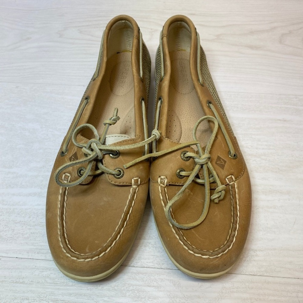 Sperry Womens 11M Boat Shoes Angelfish Tan Leather Mesh Nautical STS95592